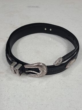 Fossil Black croc Embos Leather Belt with Silver Western-Style Buckle and Accent